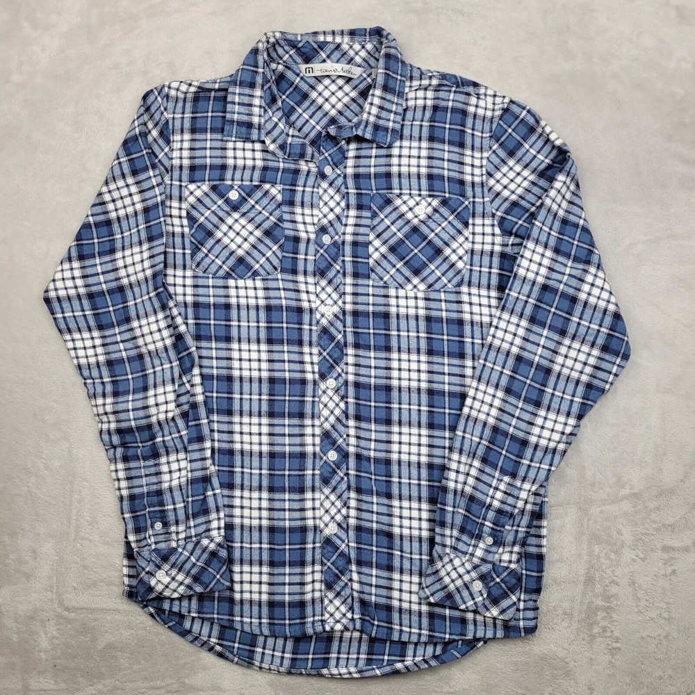 Travis Mathew Shirt Men Medium Button Up Casual Prep Surf Work Travel Blue Adult